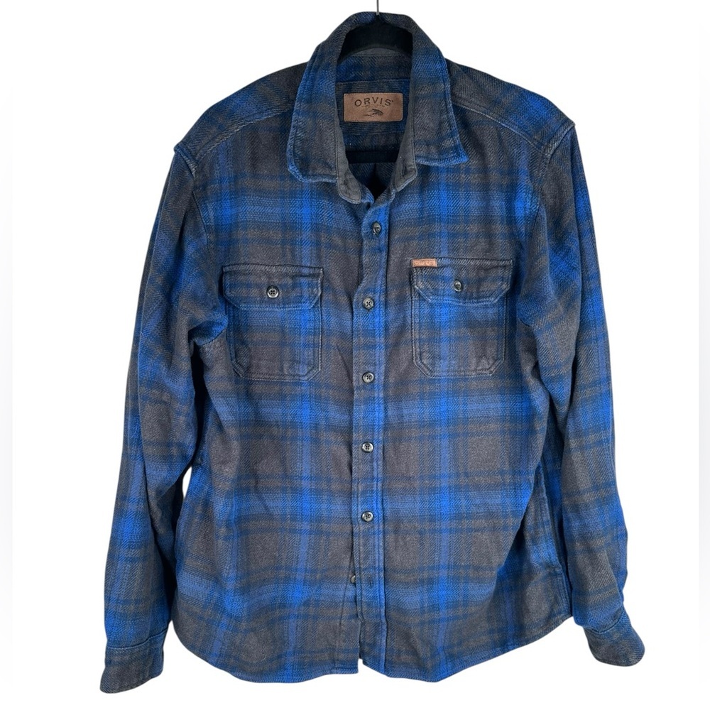 Orvis Men's Blue & Gray Plaid Winter Fall Long Sleeve Shirt Jacket Shacket Large